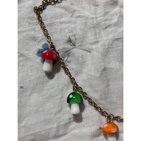 Hot Topic Rainbow Mushrooms Gold Tone Choker Necklace 14-16” - Picture 2 of 4